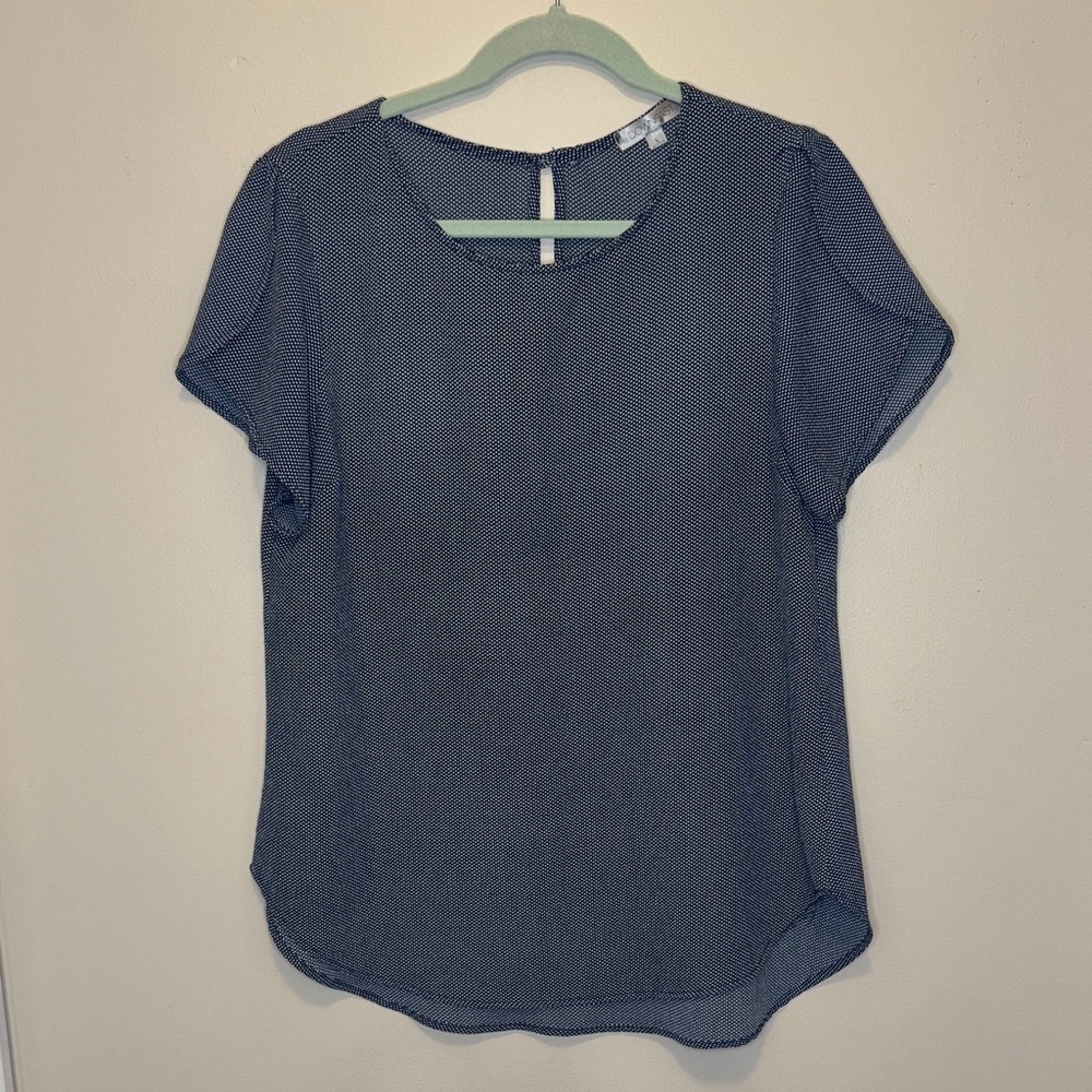 DownEast Navy Short Sleeve Blouse